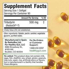 Close-up of Healthy Gut Tributyrin-X softgels, easy to swallow for daily use