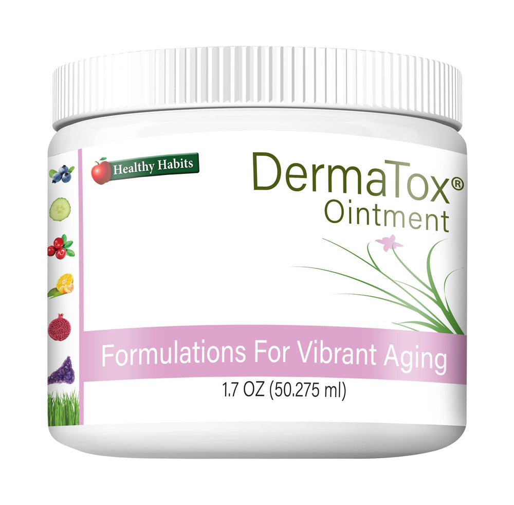 Healthy Habits DermaTox ointment jar shows nourishing skin feel