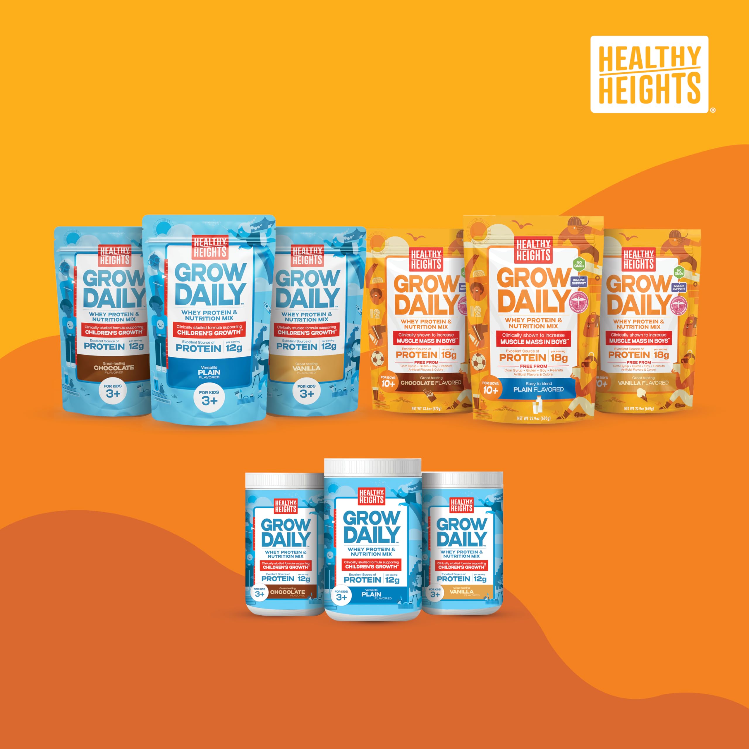 Healthy Heights Grow Daily packaging on shelf, easy to grab for busy mornings.