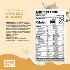 Close-up of Healthy Heights vanilla nutrition label