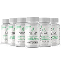 Healthy Herbs Wildcrafted Sea Moss Capsules bottle, easy daily plant-based supplement for vitality.
