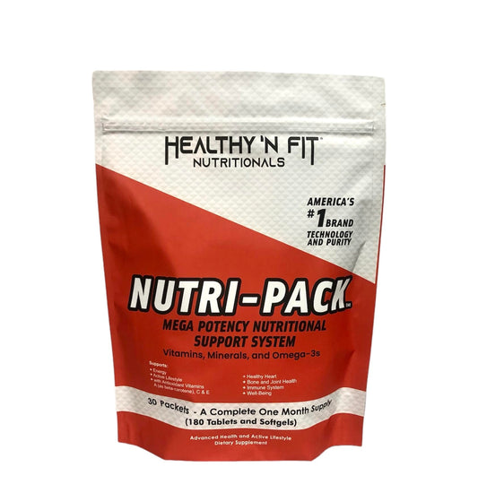 Healthy 'N Fit Nutri Pack daily packet shown for convenient on-the-go daily nutrition.