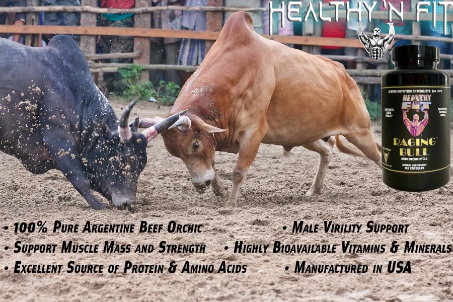Healthy 'N Fit Raging Bull Mega Orchic dosage card guides daily intake
