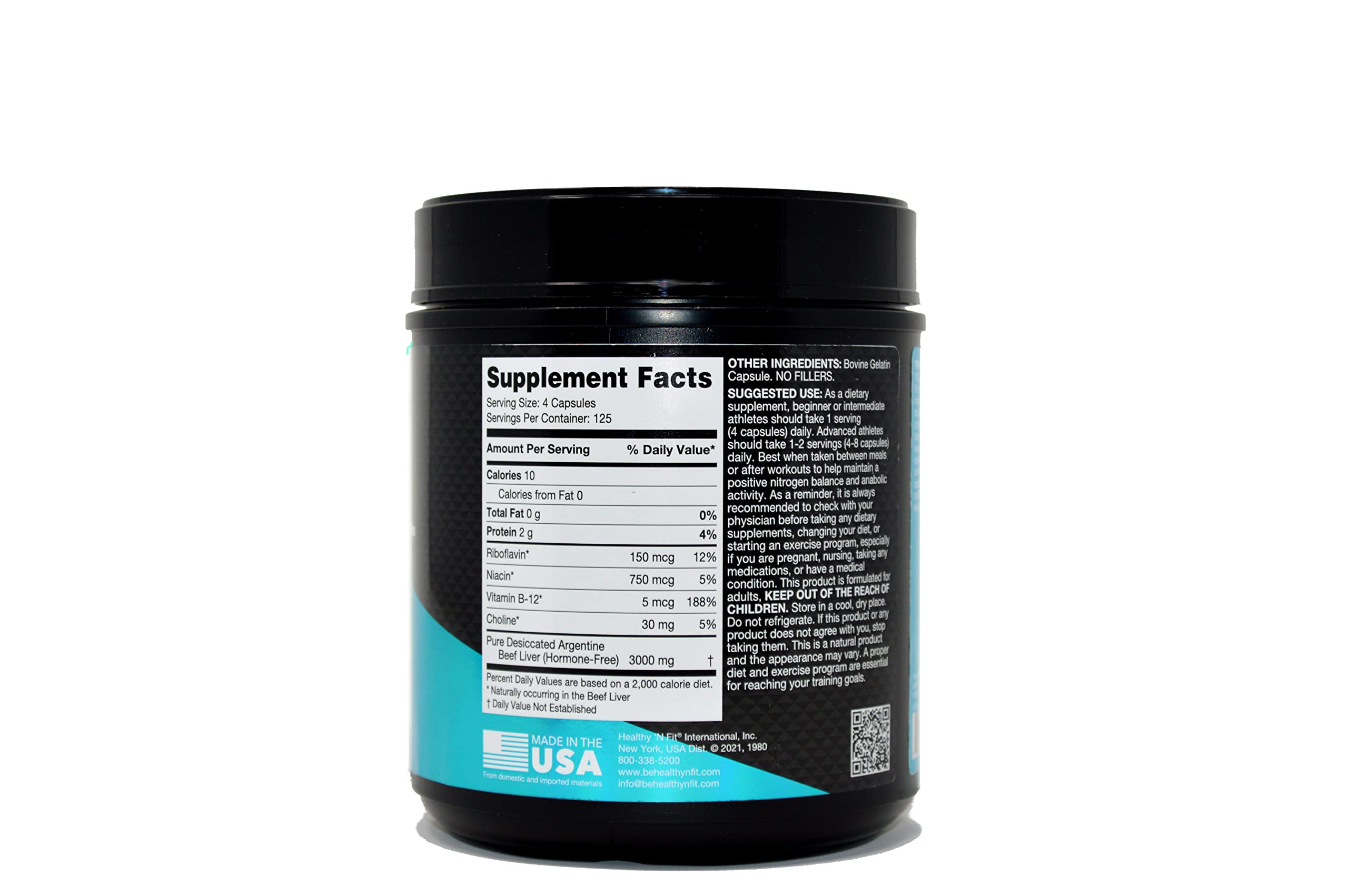 Healthy 'N Fit Triple Potency Liver label close-up shows grass-fed Argentine liver quality.