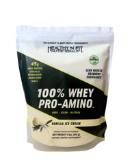 Healthy 'N Fit whey pro-amino v2 vanilla bottle closeup highlighting quality