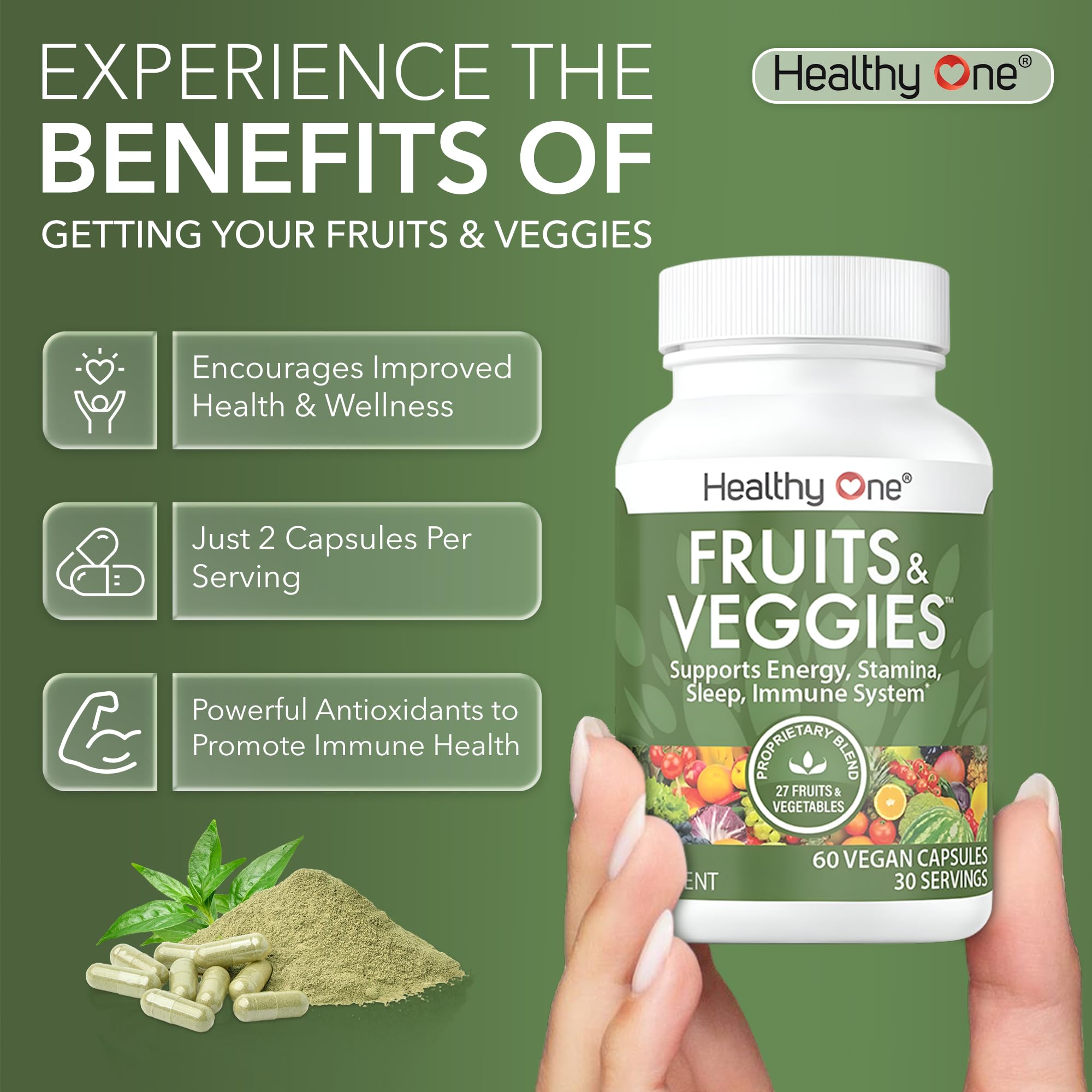 Healthy One Fruits & Veggies antioxidants closeup highlight phytonutrients from 27 fruits and vegetables.