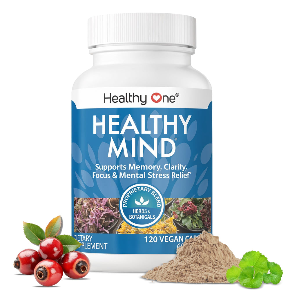 Healthy One Healthy Mind bottle with capsules supporting focus and clarity.