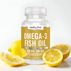Healthy One Omega-3 lemon bottle cap highlights purity and potency for daily heart support.