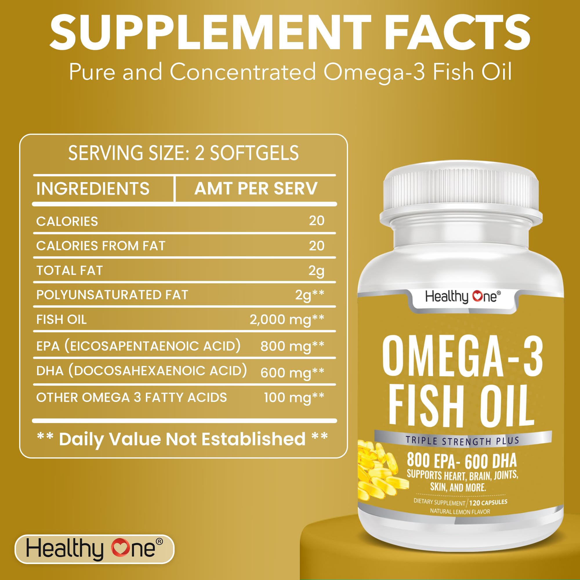 Healthy One Omega-3 lemon bottle front shows lemon flavor for easy ingestion.
