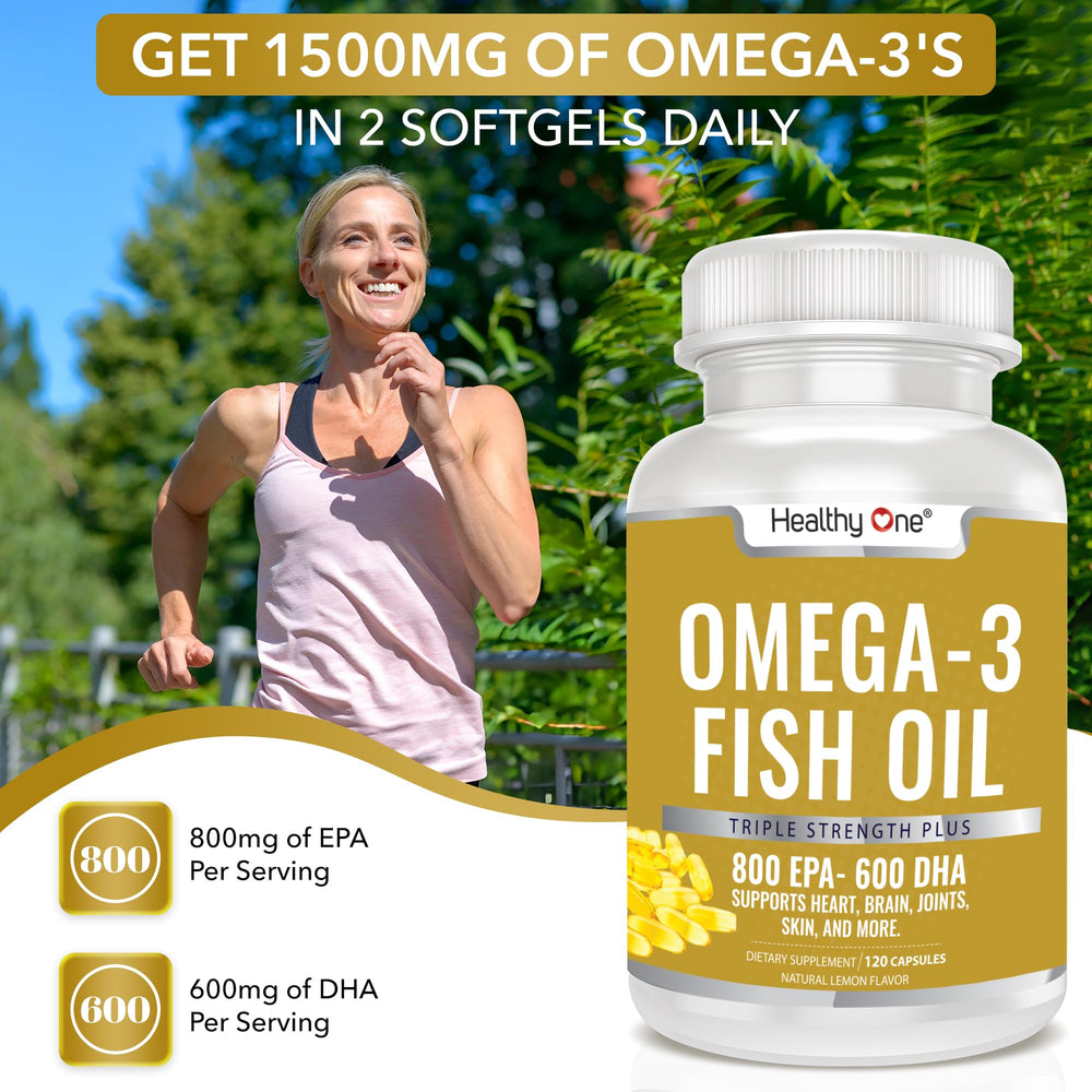 Healthy One Omega-3 lemon softgels designed for convenient daily use.