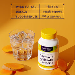 Healthy Origins Artichoke Extract bottle label highlighting digestive support