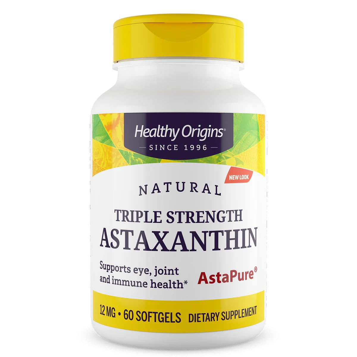 Healthy Origins Astaxanthin 12 mg bottle for daily immune and eye support.