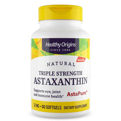 Healthy Origins Astaxanthin 12 mg bottle for daily immune and eye support.