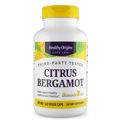Healthy Origins Bergamonte bottle displaying premium citrus bergamot extract for cardiovascular support.