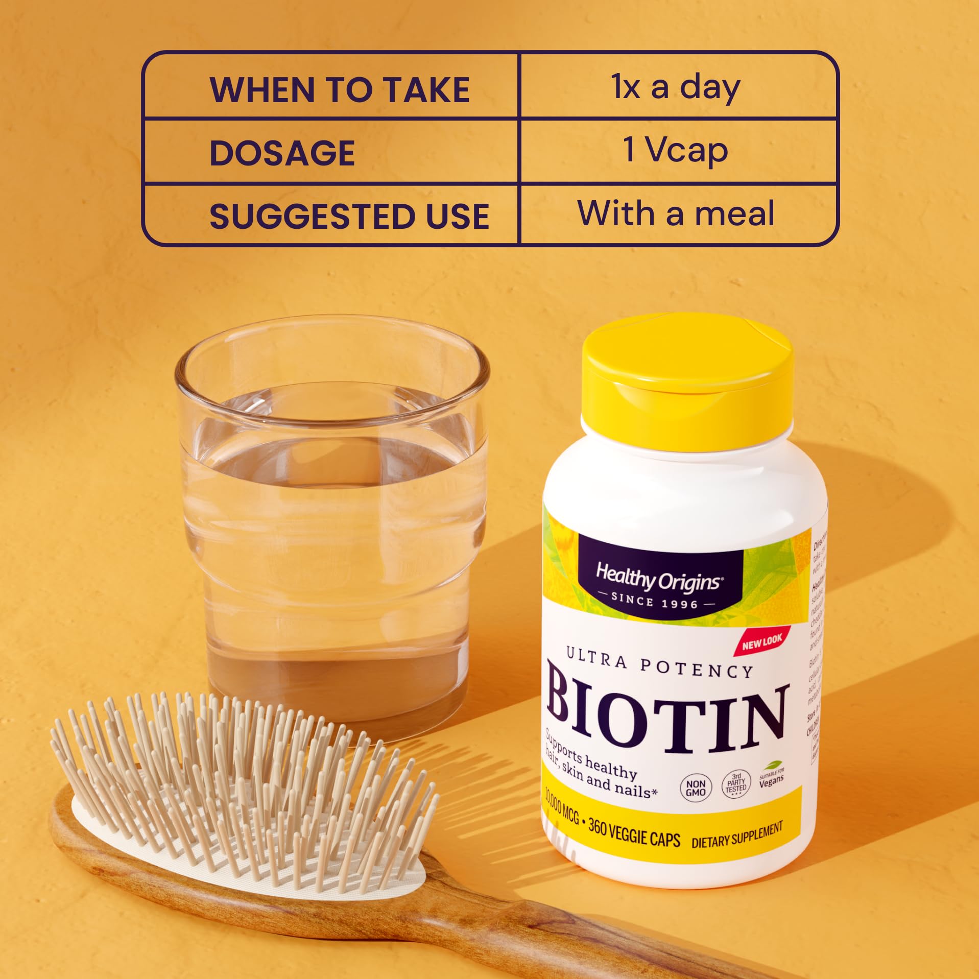 Healthy Origins Biotin USP Grade seal on bottle signaling trusted quality