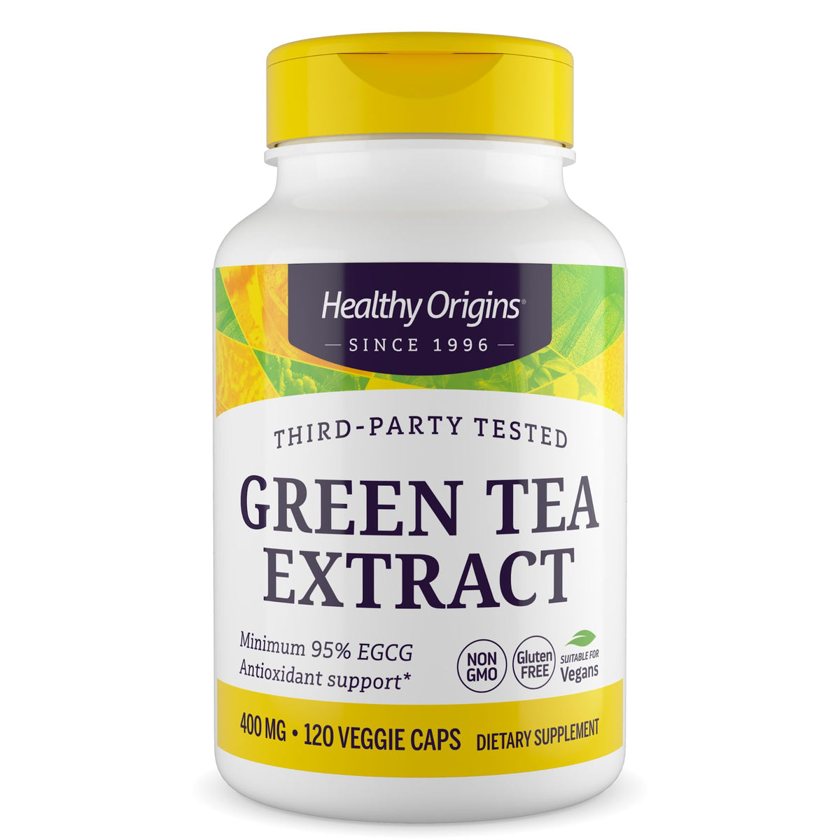 Healthy Origins Green Tea Extract 400 mg bottle with capsules for daily antioxidant support