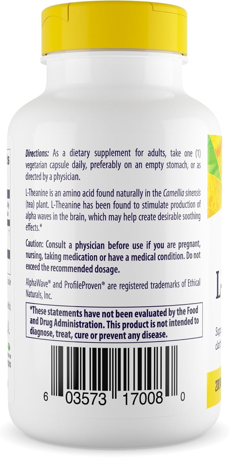 Healthy Origins L-Theanine capsules neatly arranged for calm focus.