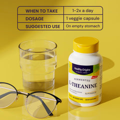 Closeup of Healthy Origins L-Theanine veggie capsules in vegetarian form.