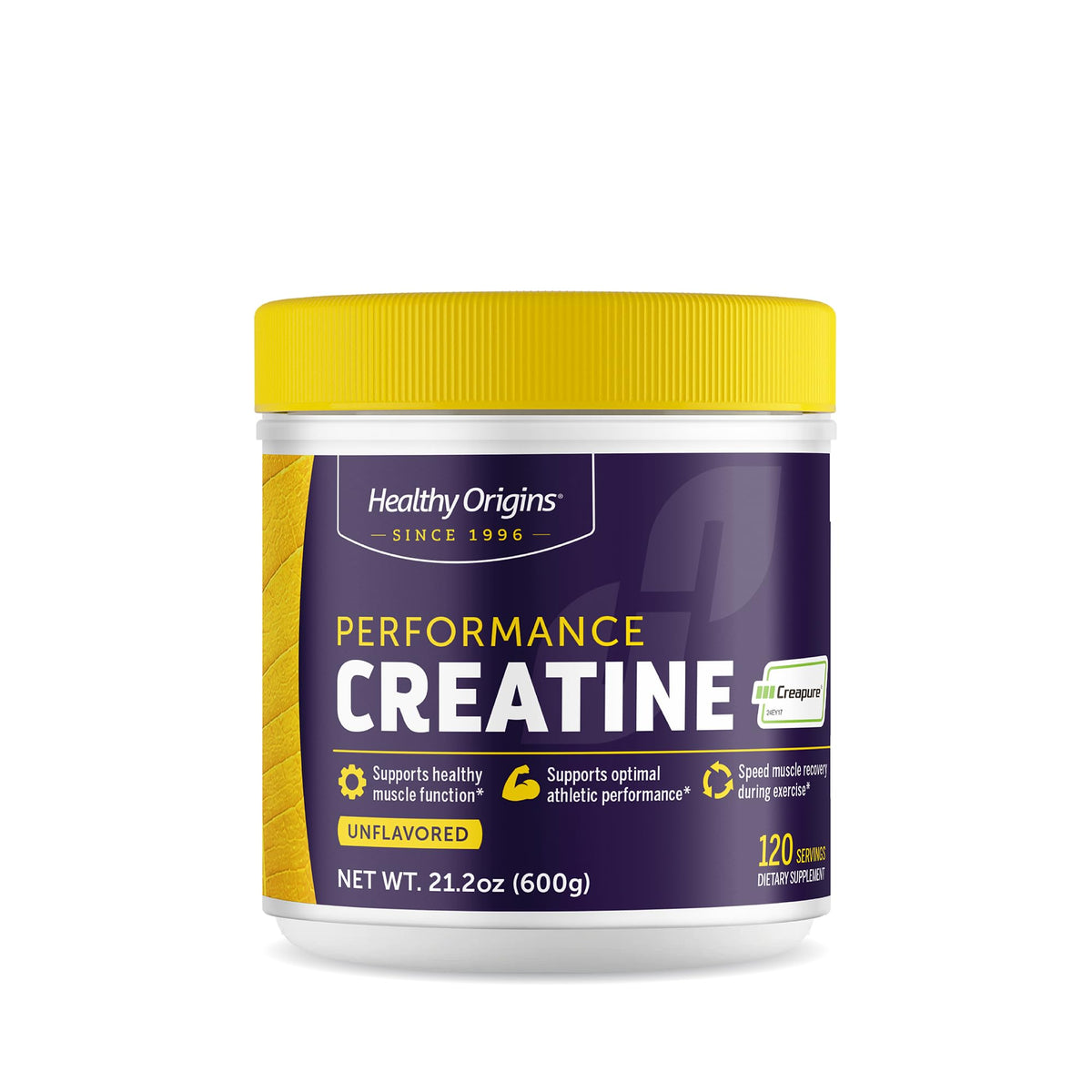 Healthy Origins Performance Creatine bottle front with Creapure for training energy.