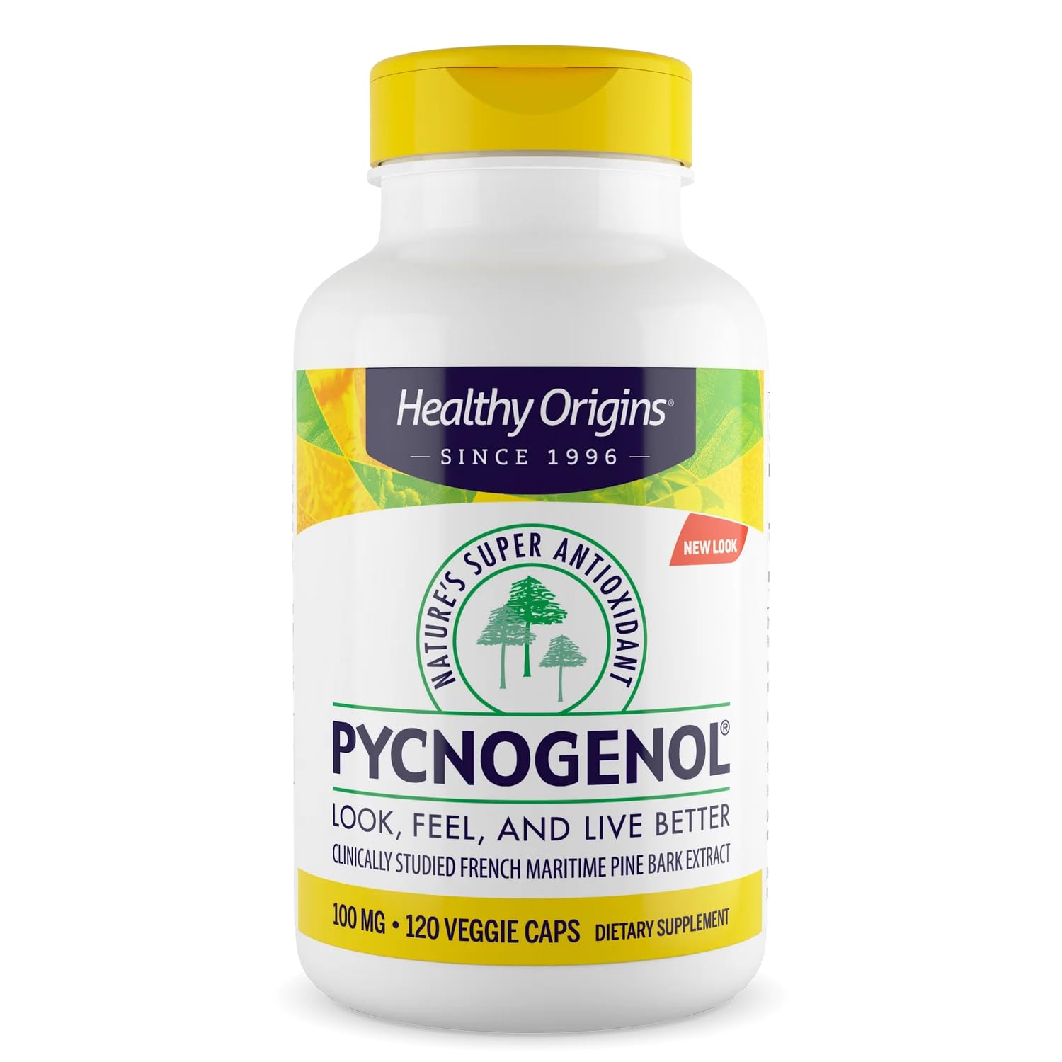 Healthy Origins Pycnogenol 120 veggie caps bottle for cardiovascular support.