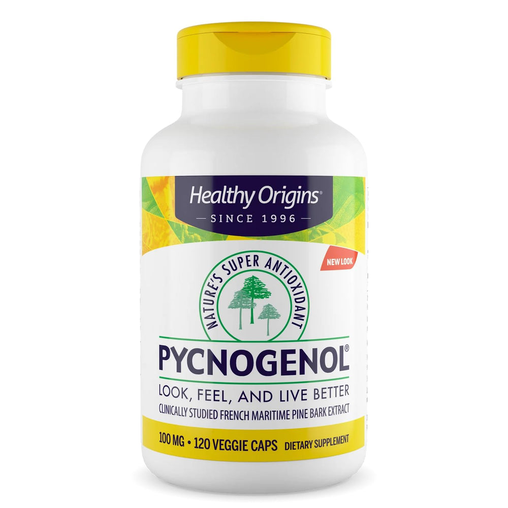 Healthy Origins Pycnogenol 120 veggie caps bottle for cardiovascular support.