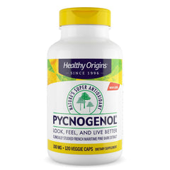 Healthy Origins Pycnogenol 120 veggie caps bottle for cardiovascular support.