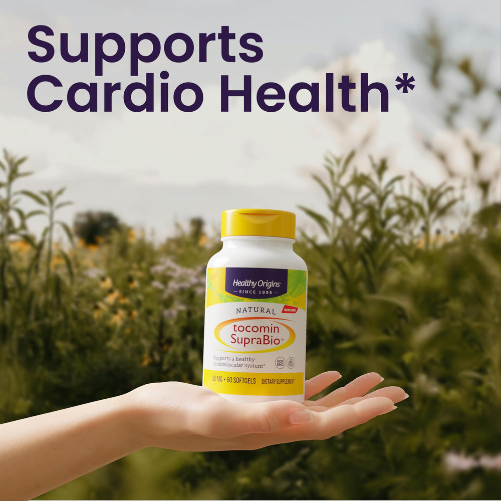 Healthy Origins Tocomin SupraBio label-back shows ingredients and usage details.
