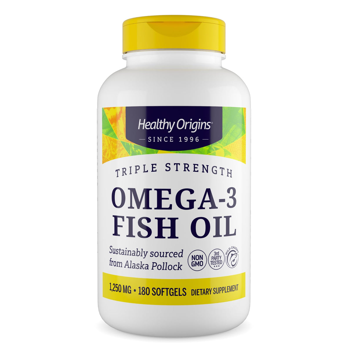 Healthy Origins Omega-3 bottle with Wild Alaska Pollock formula for daily wellness