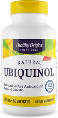 Healthy Origins Ubiquinol 300 mg bottle front shows active CoQ10 for energy support.