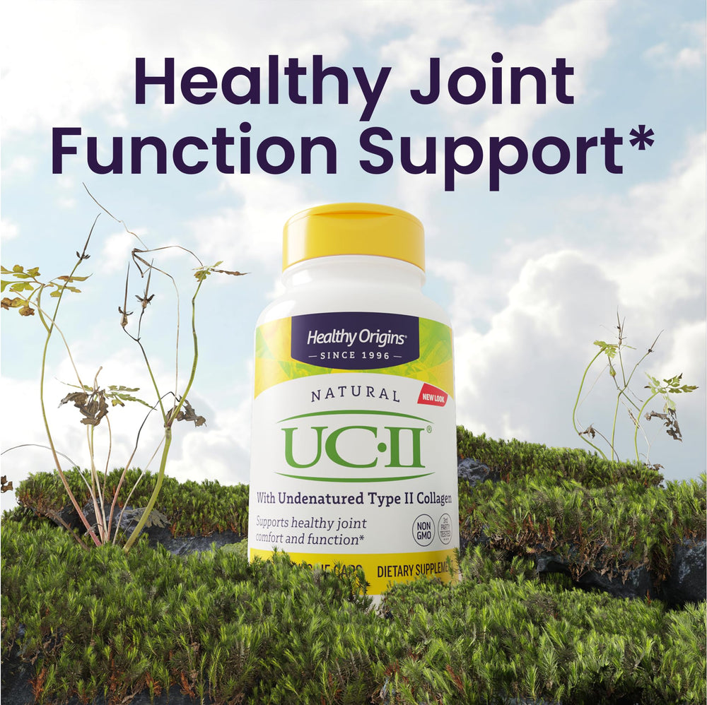 Pouring Healthy Origins UC-II capsules to illustrate easy daily intake.