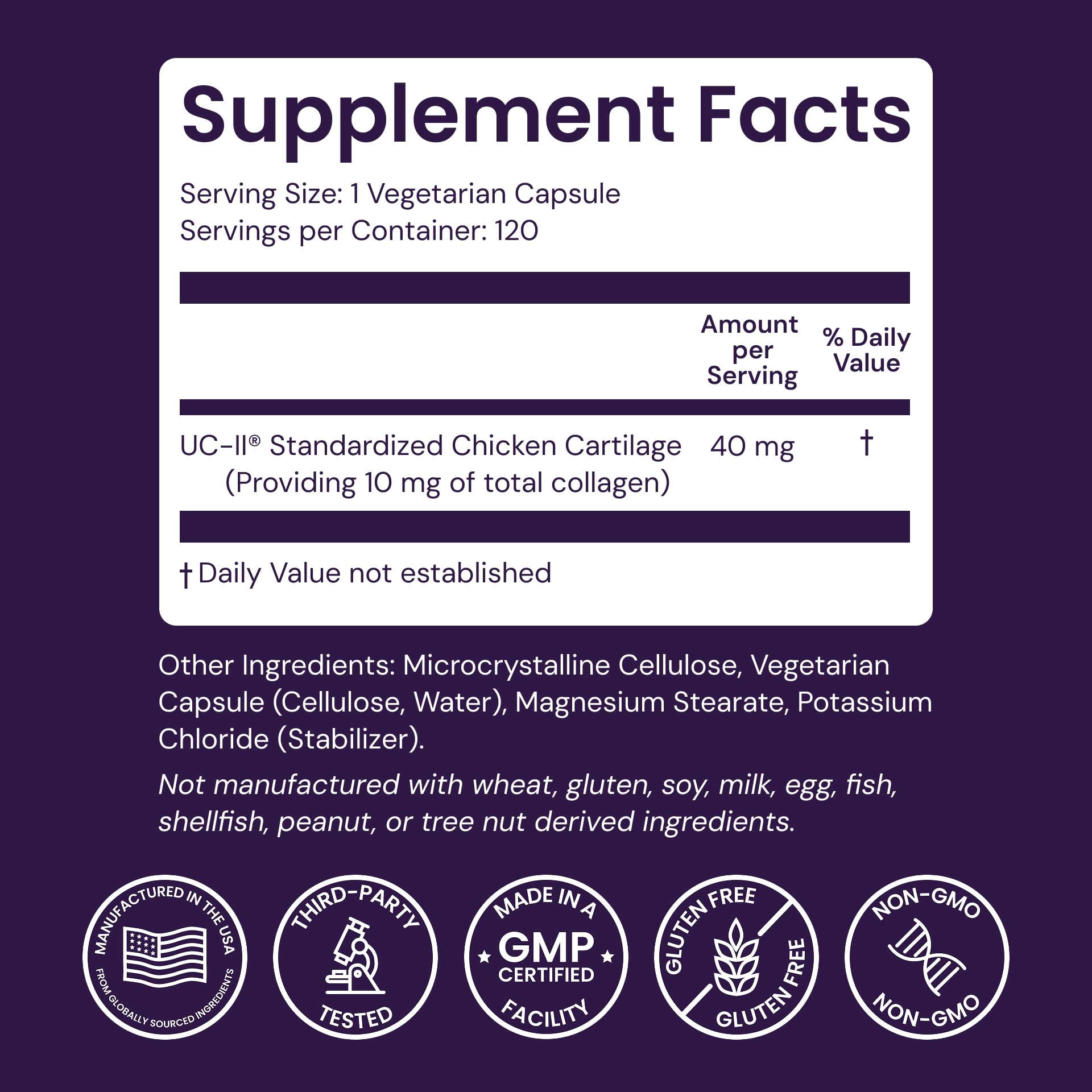 Healthy Origins UC-II box front displays USA-made quality and allergen-free claim.