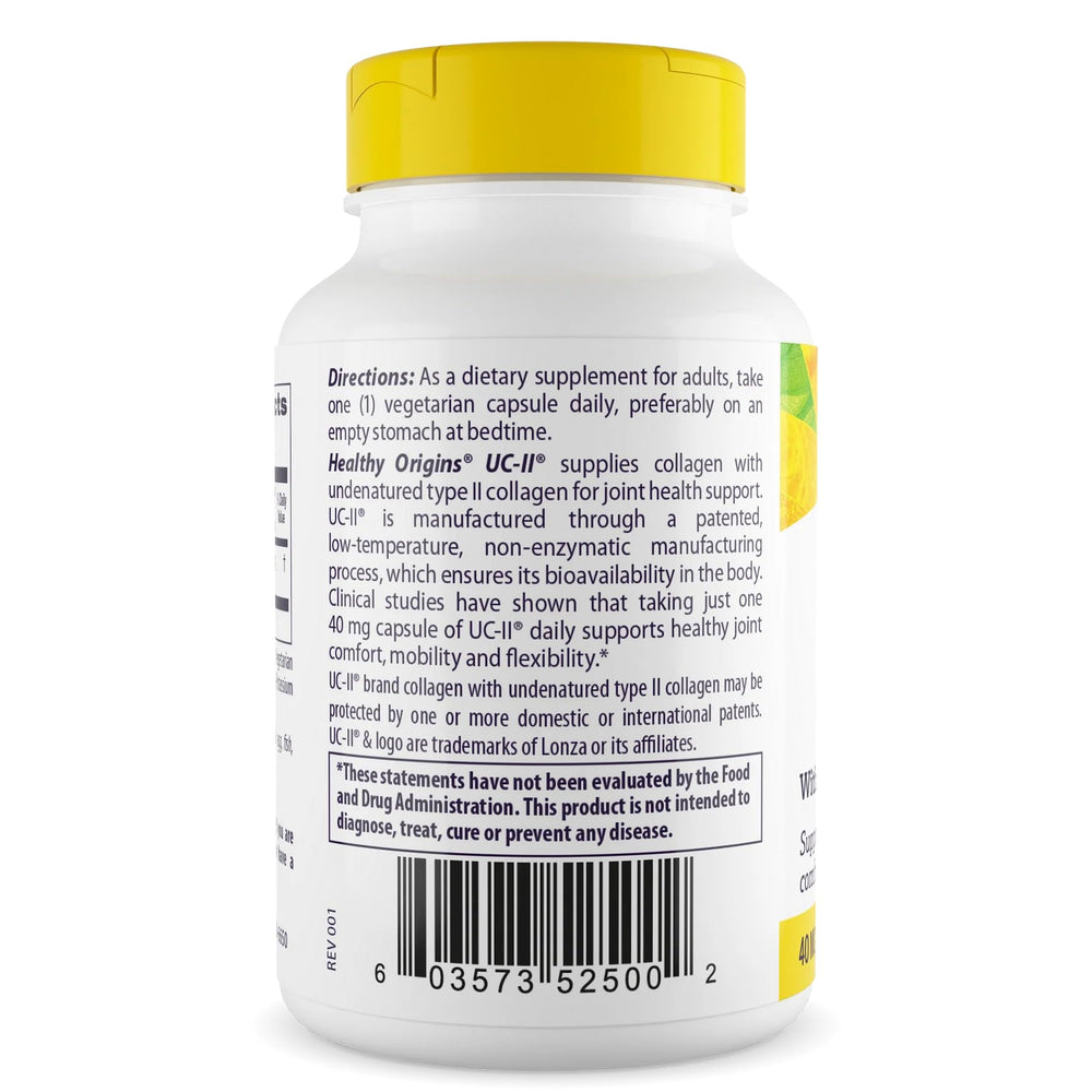 Close-up of Healthy Origins UC-II capsules for convenient daily joint support.