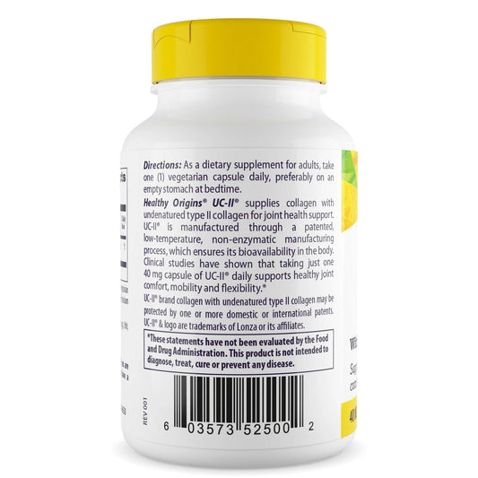 Close-up of Healthy Origins UC-II capsules for convenient daily joint support.