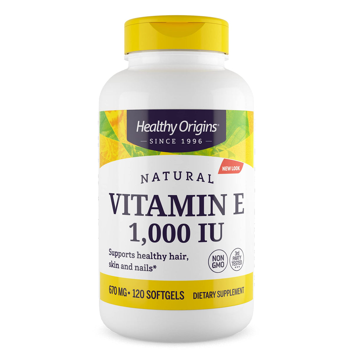 Healthy Origins Vitamin E 1000 IU bottle front for daily-use antioxidant support