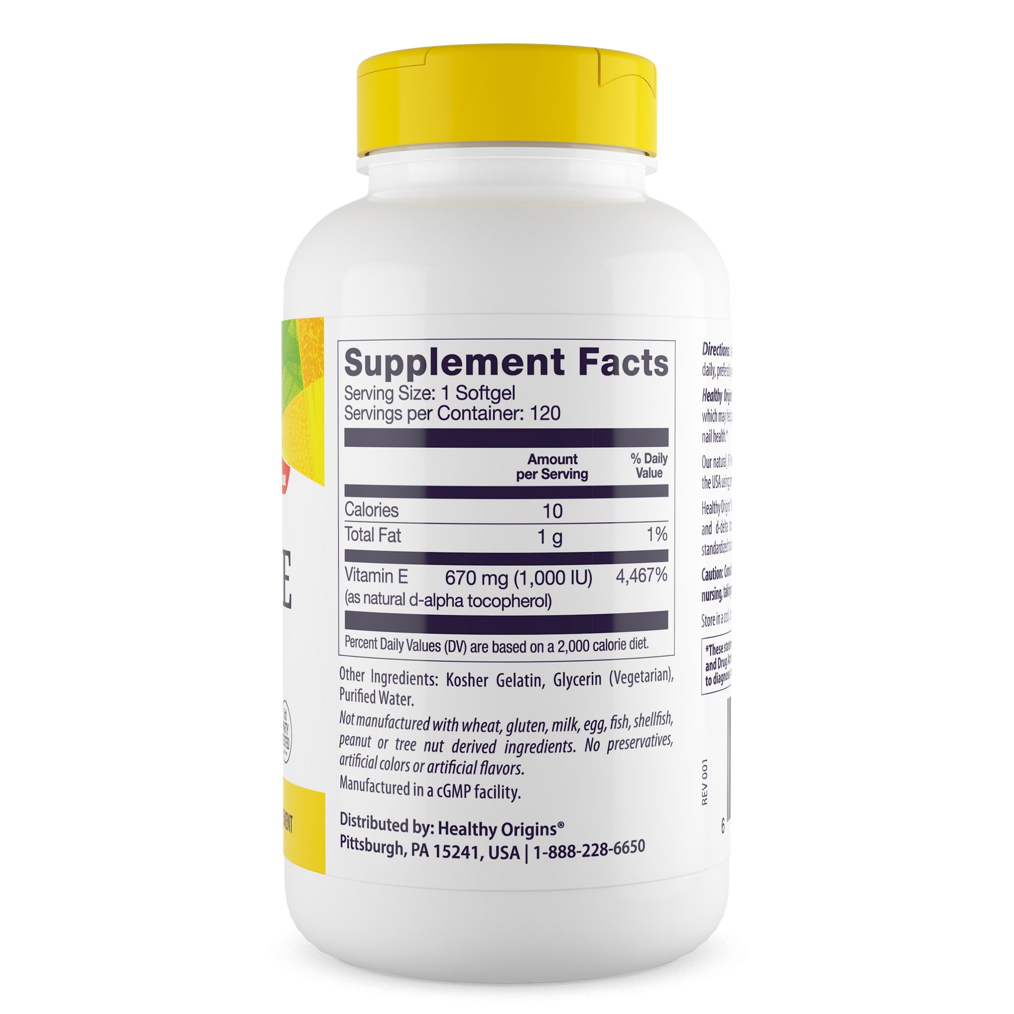Healthy Origins Vitamin E 1000 IU softgels in bottle for convenient use