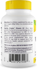 Healthy Origins Vitamin K2 capsules closeup shows veggie gels for vegan use
