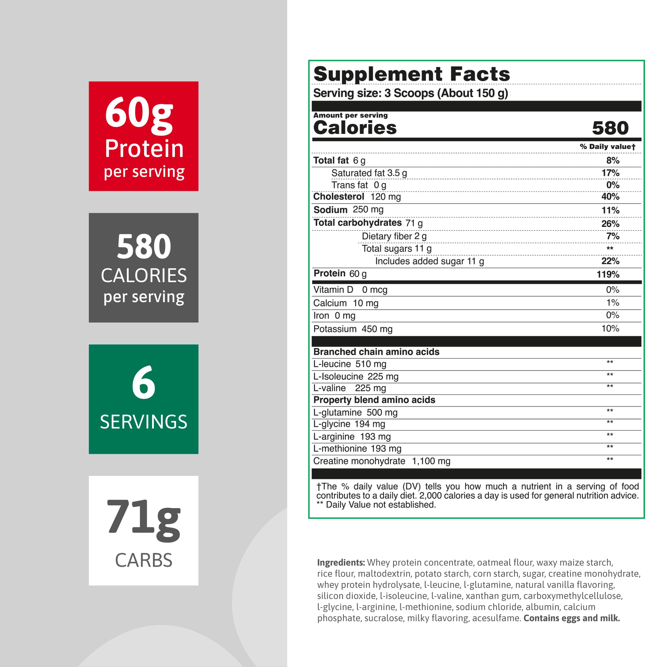 Barbarus vanilla protein tub side with nutrition label highlighting 60g protein.