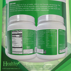 Healthy Surplus Equate Vanilla Pea Protein scoop dispensing for easy portioning in shakes