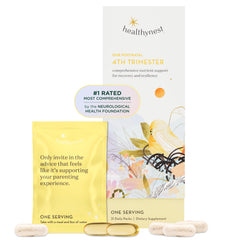HealthyNest postnatal bottle with pre-dosed daily packs for postpartum support.