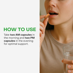 HealthyCell AM/PM box packaging showing 60 AM and 60 PM tablets.