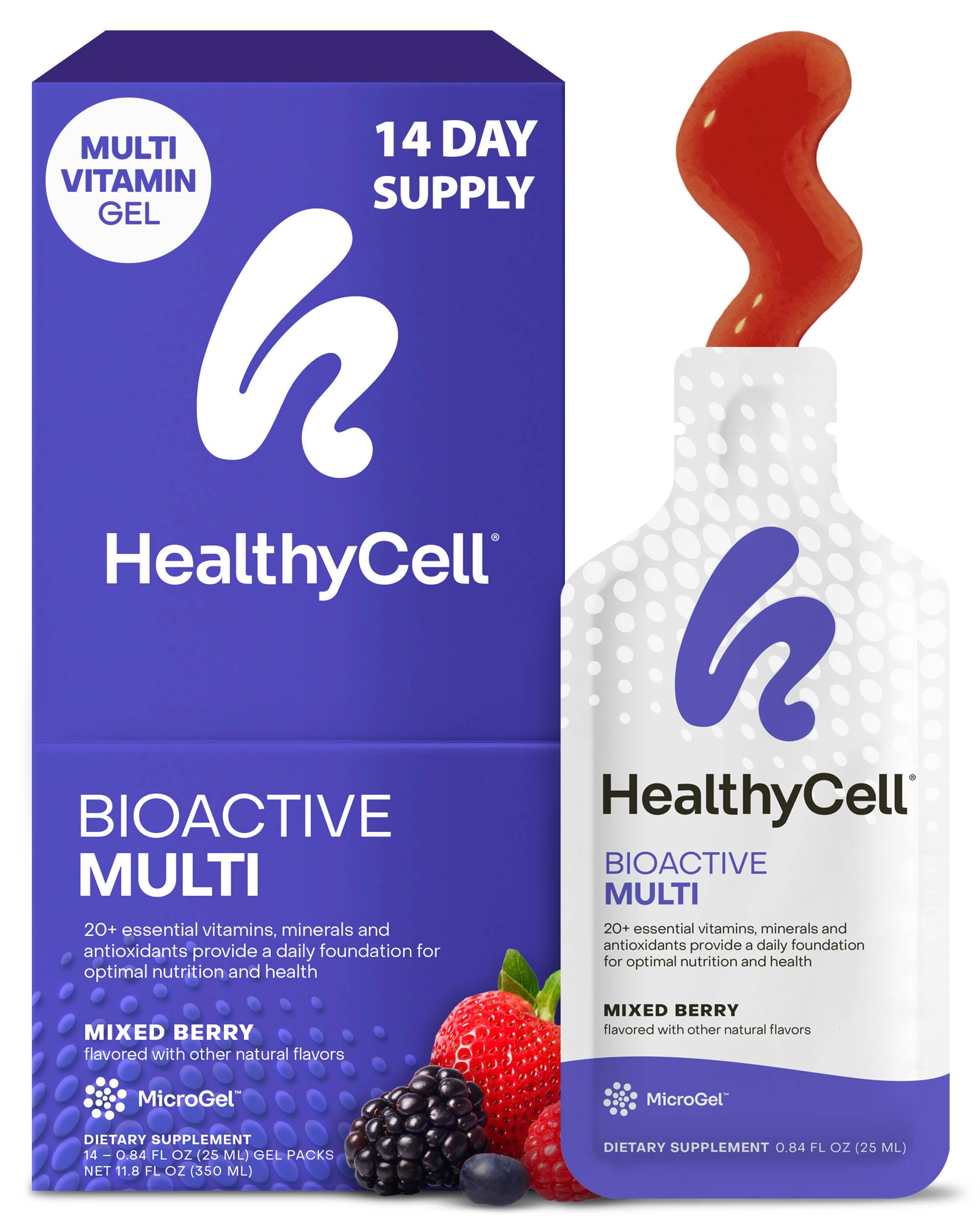 HealthyCell Bioactive Daily Liquid Multivitamin berry gel-pack ready for daily use
