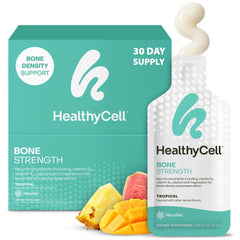 HealthyCell Bone Strength MicroGel packs provide easy daily bone support with tropical flavor.