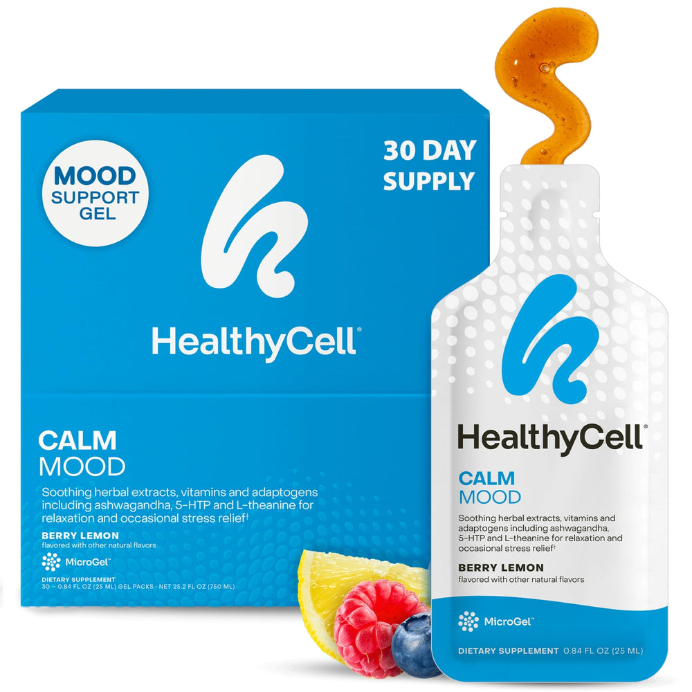 HealthyCell Calm MicroGel pack close-up for on-the-go mood support.