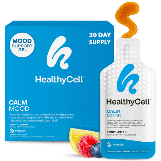 HealthyCell Calm MicroGel pack close-up for on-the-go mood support.