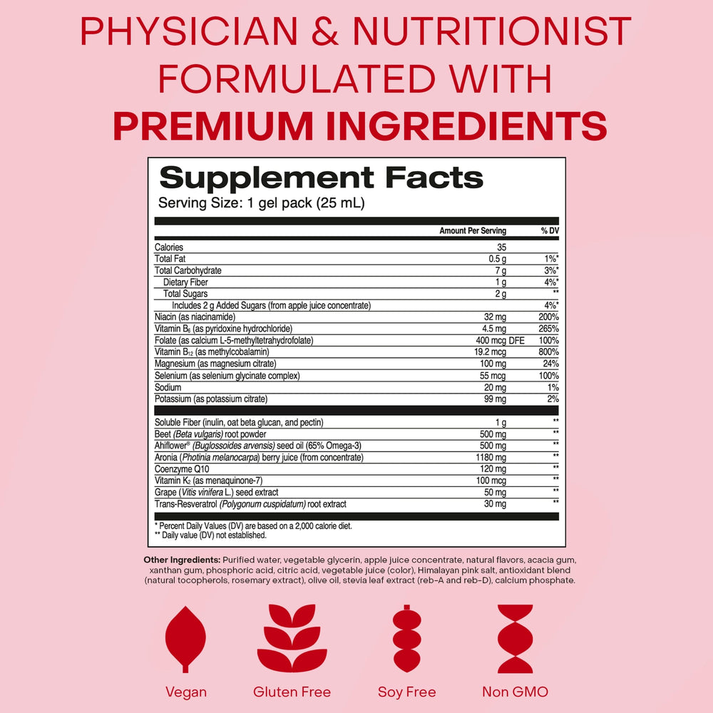 HealthyCell CoQ10 and omega-3 ingredients labeled for heart support.