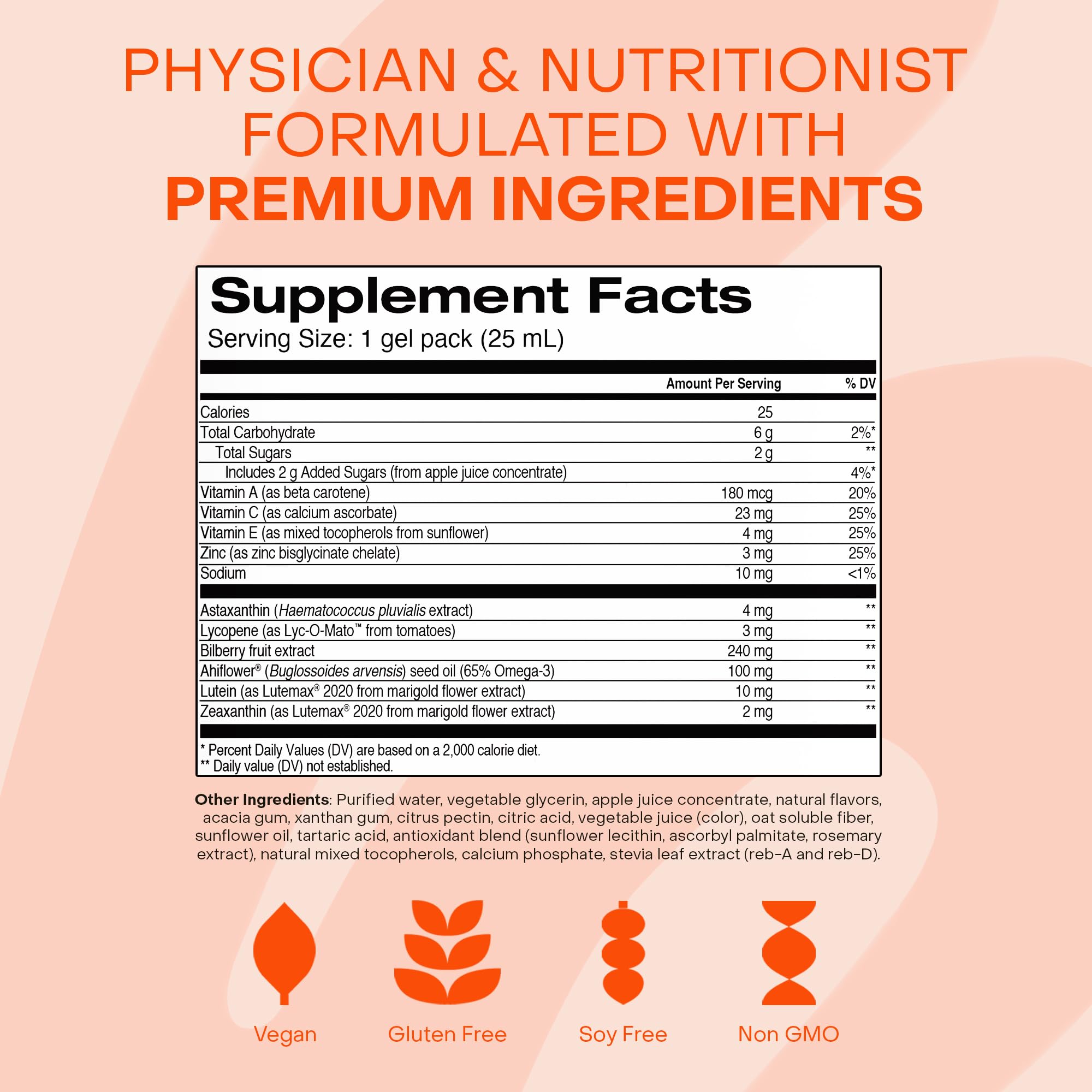 HealthyCell Eye Health Daily Ingredients List featuring lutein, zeaxanthin and more.