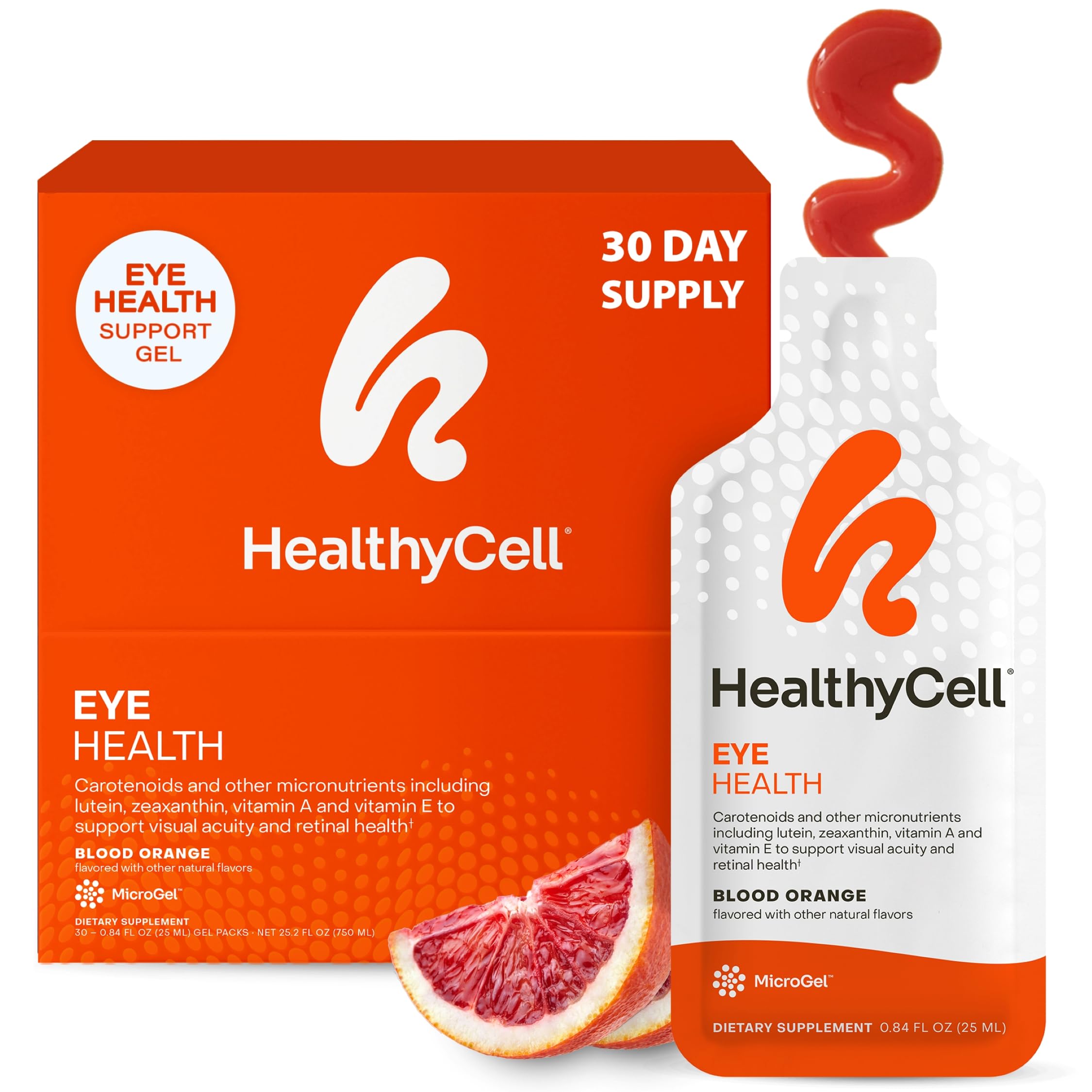 HealthyCell Eye Health Daily Liquid Bottle Pour showing convenient daily use.