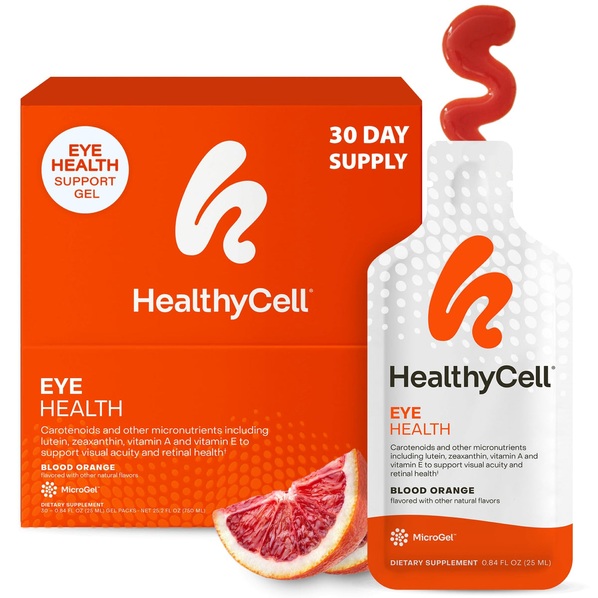 HealthyCell Eye Health Daily Liquid Bottle Pour showing convenient daily use.