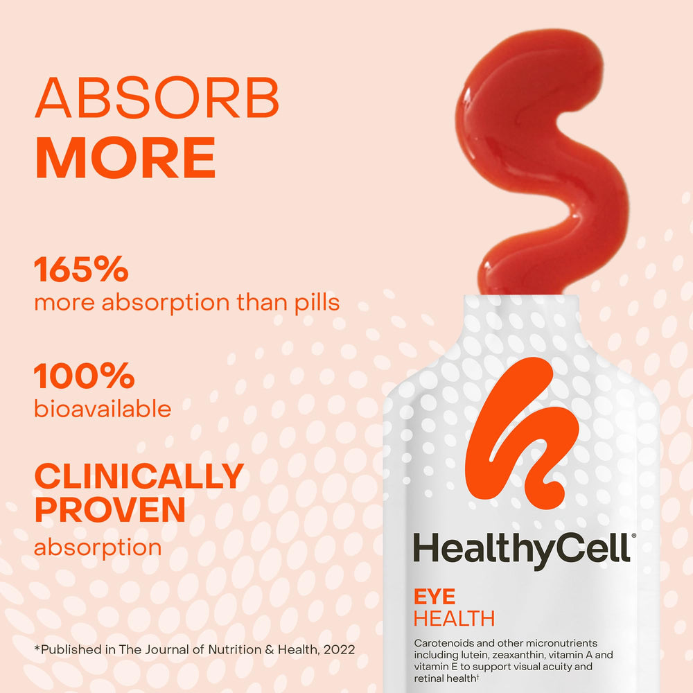 HealthyCell Eye Health Daily Orange-Flavored Gel Pack with bright citrus flavor.