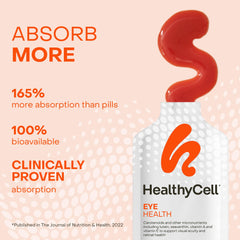 HealthyCell Eye Health Daily Orange-Flavored Gel Pack with bright citrus flavor.
